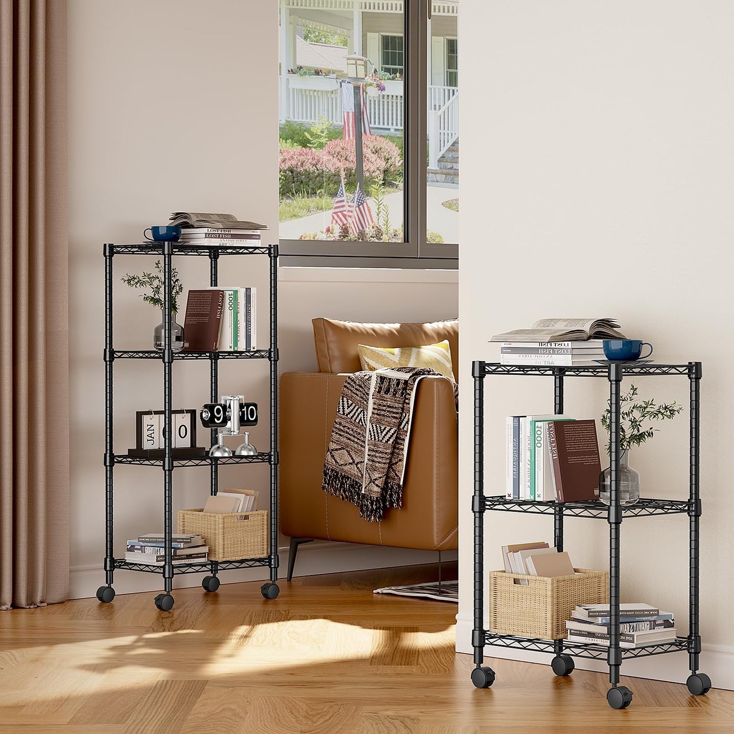 4-Shelf 11.8" 17.7" 40.8" M MZG Adjustable Heavy Duty Steel Wire Rack, Adjustable Storage Shelving Unit with Wheel
