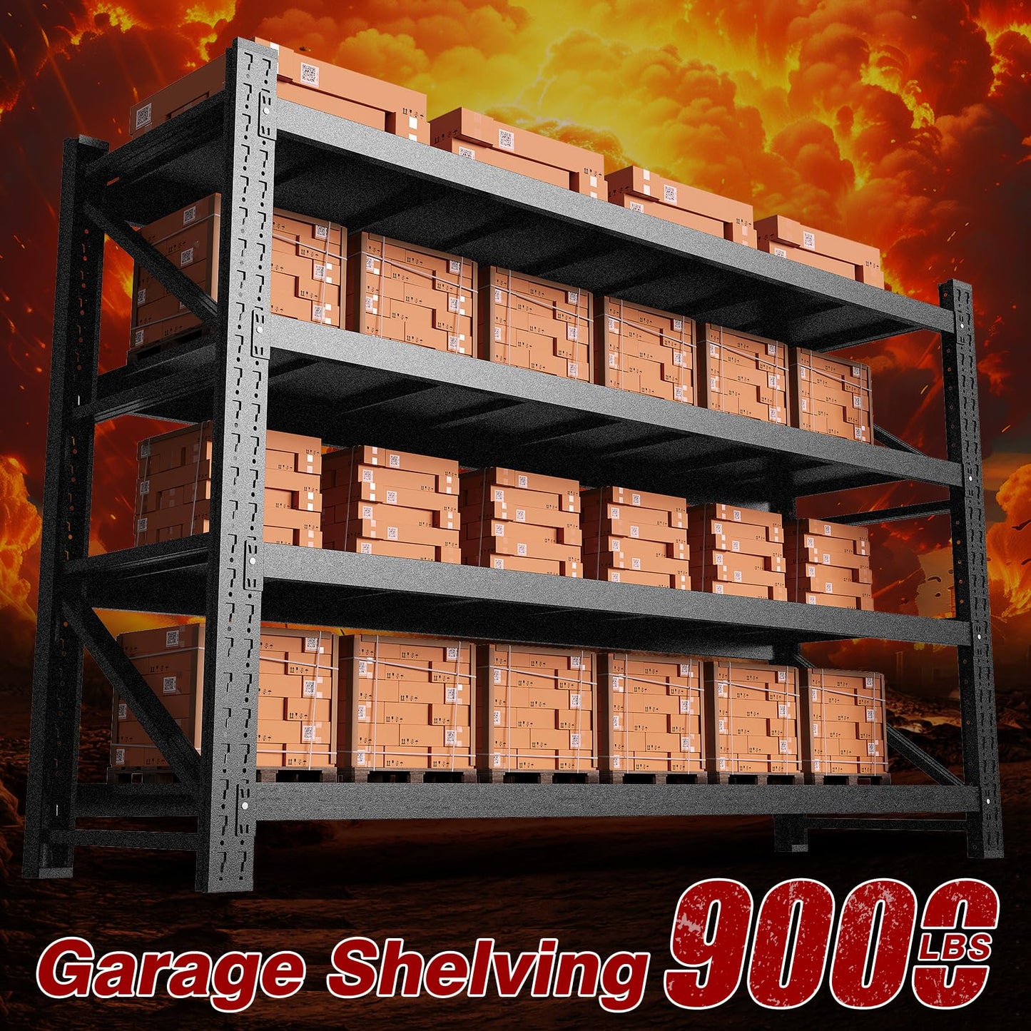 Fesbos 9000LBS Metal Steel Storage Shelves - 75" W Black 4 Tier Heavy Duty Rack Commercial Industrial Shelving with Adjustable Shelf for Basement Garage Warehouse - 75" W x 24" D x 70" H