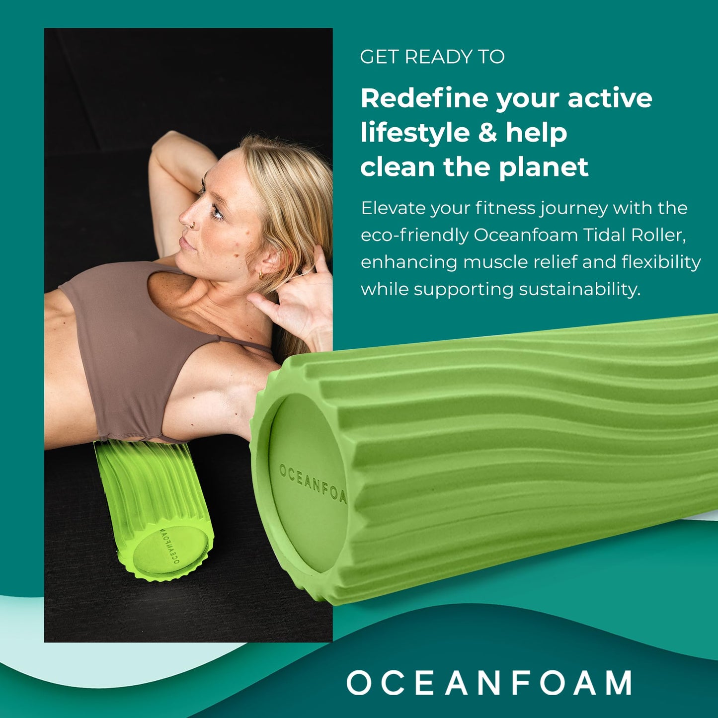 Oceanfoam Tidal Roller - Black Marbled - Muscle Massage Foam Roller for Back Pain & Stretching - Firm and Ergonomic Wide Wave Textured - Yoga, Athletics, & Wellness - Full Size, 20" x 5"