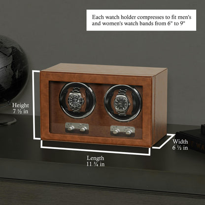 ROTHWELL Double Watch Winder for Automatic Watches with Quiet Motor with Multiple Speeds and Rotation Settings (Tan / Brown)