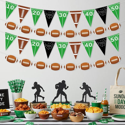 4pcs Football Party Decorations Pre-Strung Football Hanging Garland Triangle Flags Banner for Sports Themed Baby Shower Birthday Party Decorations