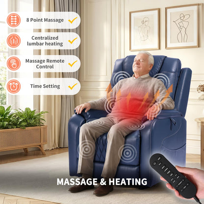 EONIX Triple Motor Lay Flat Power Lift Recliner Chair for Elderly with Massage, 400lbs Electirc Lift Chair for Living Room, Independent Adjustable Backrest Headrest, Entended Footrest, Navy Blue
