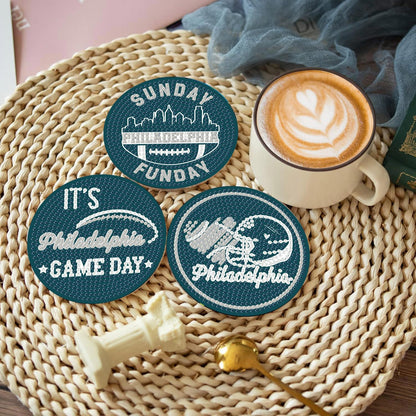 Bartogro 8 Pcs Diamond Painting Coaster Kits, DIY Football Diamond Art Coasters with Holder Sports Diamond Art Crafts Supplies for Philadelphia Design