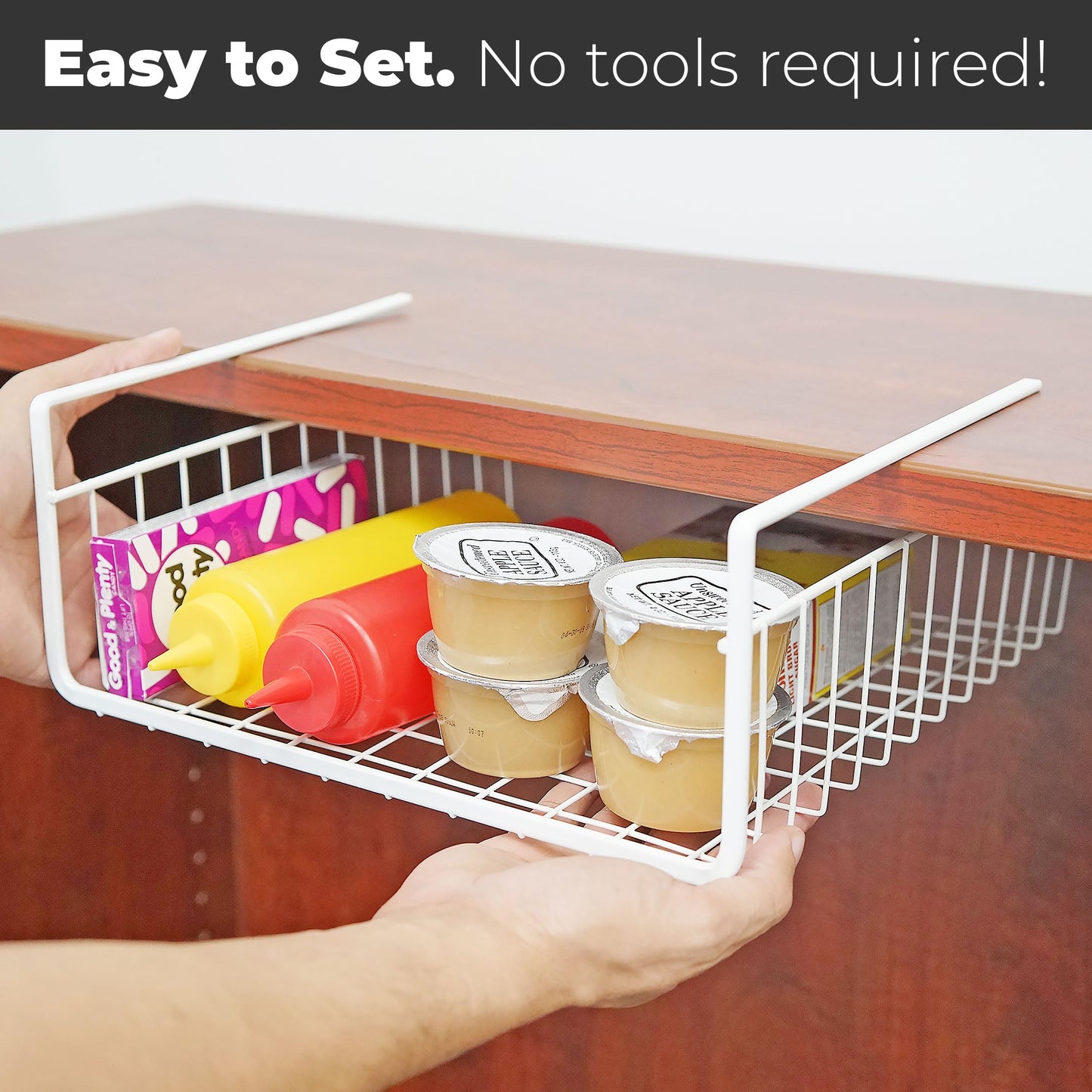 Southern Homewares White Wire Under Shelf Storage Basket Set – 4-Piece Under Cabinet Hanging Storage for Kitchen, Pantry, Organization (10.25" L x 10" W x 4.63" H, 1, Pack of 2)