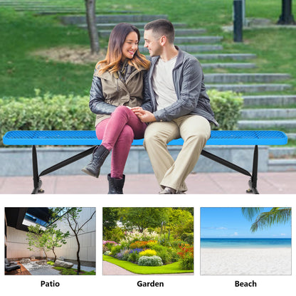 Sunnibety 8 Feet Heavy Duty Metal Park Bench for Outside, Outdoor Bench with Portable Frame, Commercial Benches for Shopping Mall, Store, Park, Patio, Deck, Blue