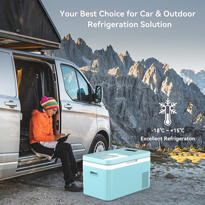 Megiu 12 Volt Car Refrigerator Dual Zone 25 Quart Portable Freezer 12V Fridge Compressor Cooler 12V/24V DC 110～240 Volt AC for Truck Van RV SUV and Home Use -18℃~+15℃ (Glass Door)