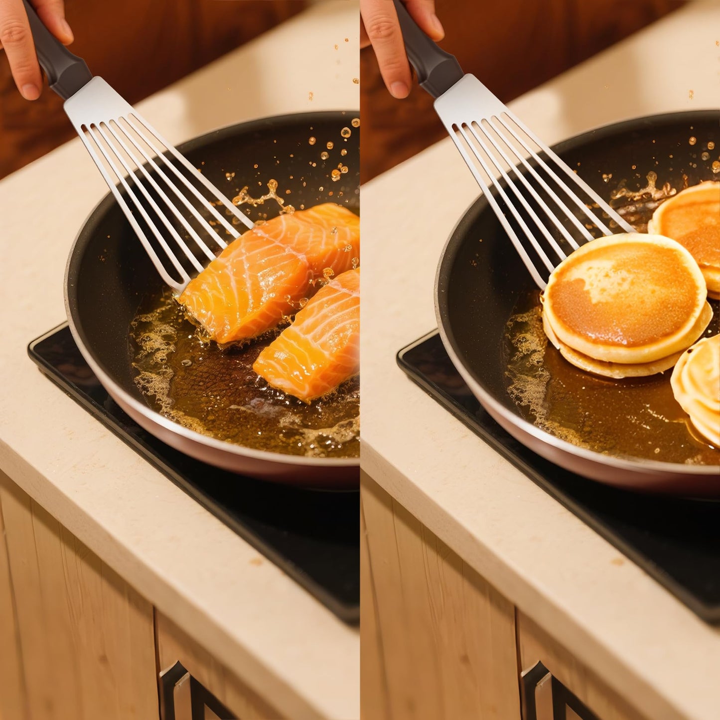 MUJINON Fish Spatula 18/8 Stainless Steel, Thin Long Flexible 12.5-in Metal Spatula Fish Turner Brushed Kitchen Utensil for Outdoor Grilling Daily Barbeque, Dishwasher Safe
