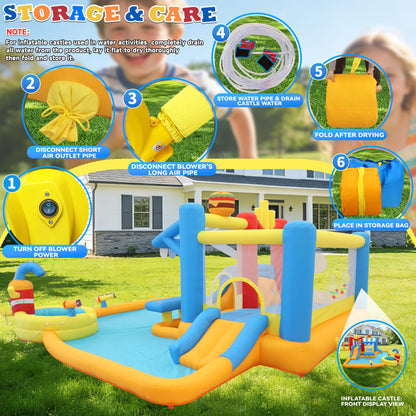 Large Inflatable Water Slide Park for Big Kids, 13-in-1 Bounce House Water Slide with Double Slides, Blower, Splash Pool, Deep Pool, 16X15X7.7ft Burger Theme Party Outdoor Backyard Blow Up Water Slide