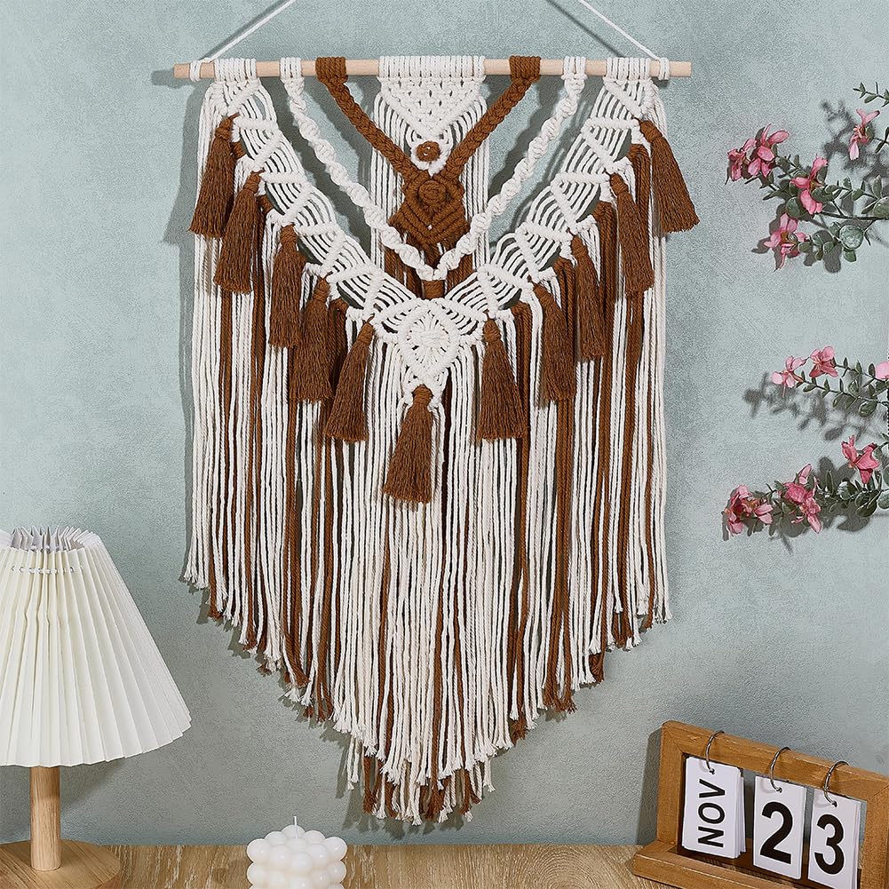 FREEBLOSS DIY Macrame Wall Hanging Kit Woven Tassel Tapestry DIY Cotton Rope Boho Wall Decor Macrame Kit with Instructions for Adults Beginners, 40cm/15.7" Wide