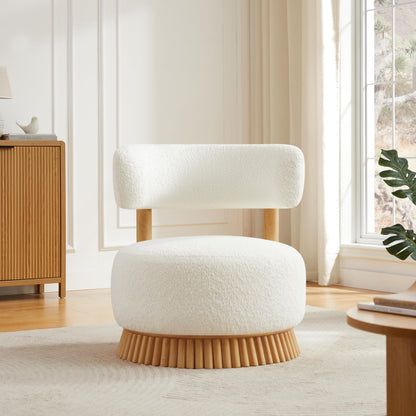 Christopher Knight Home Eloise Modern Accent Chair for Living Room, Boucle Upholstered Single Lounge Sofa Chair with Wooden Frame, Comfy Reading Chair for Bedroom, Light Beige+Natural