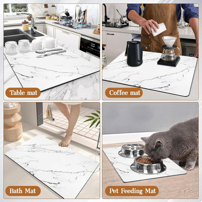 White Dish Drying Mat by [Brand Name] - 24"x16" Absorbent & Heat Resistant with Non-Slip Backing