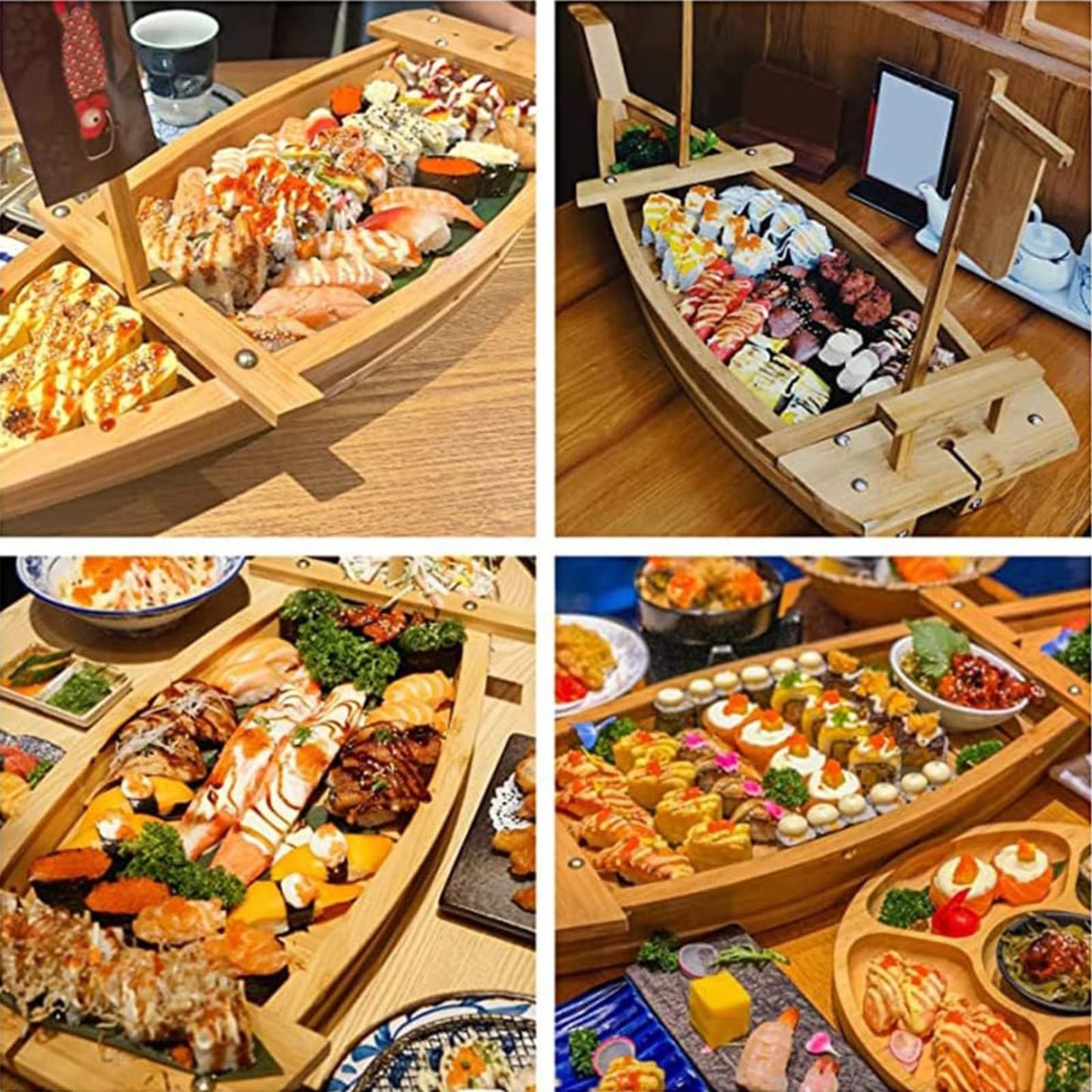Extra Large Sushi Boat Serving Tray Japanese Sushi Plate Bamboo Charcuterie Board Sushi Roll Tray for Decor for Restaurantware Party(Bamboo/2.6FT)