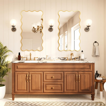 Kelly Miller 26x48 Inch Gold Scalloped Mirror, Large Rectangular Wavy Edge Bathroom Vanity Wall Mirror Decorative for Bedroom Living Room Entryway Fireplace Mantle