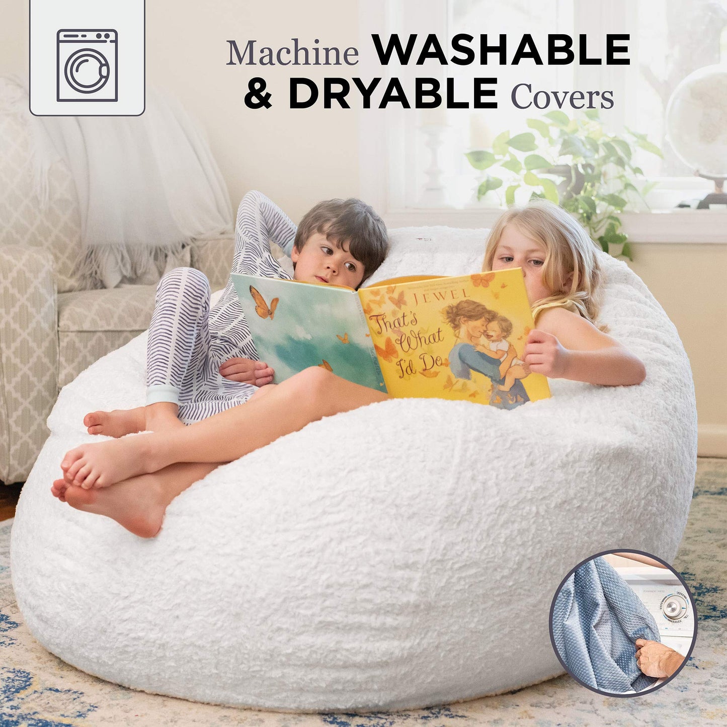 CordaRoy's Faux Fur Bean Bag Chair, Convertible Chair Folds from Bean Bag to Lounger, As Seen on Shark Tank, White - King Size