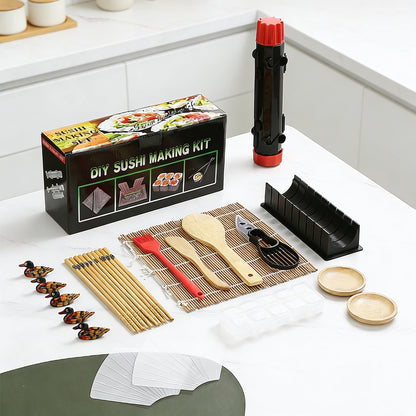 23pcs Sushi Making Kit, Complete Sushi Making Kit with Bazooka Roller, Sushi Mold, Bamboo Mats,Chopsticks, Sauce Dishes, Sushi Making Kit for Beginners & Pros Sushi Makers Kitchen Accessories