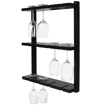 MyGift Wine Glass Rack - Wall-Mounted Black Wood Stemware, 12 Glassware Holder Rack, Wine Glasses Storage Hanger for Bar Kitchen