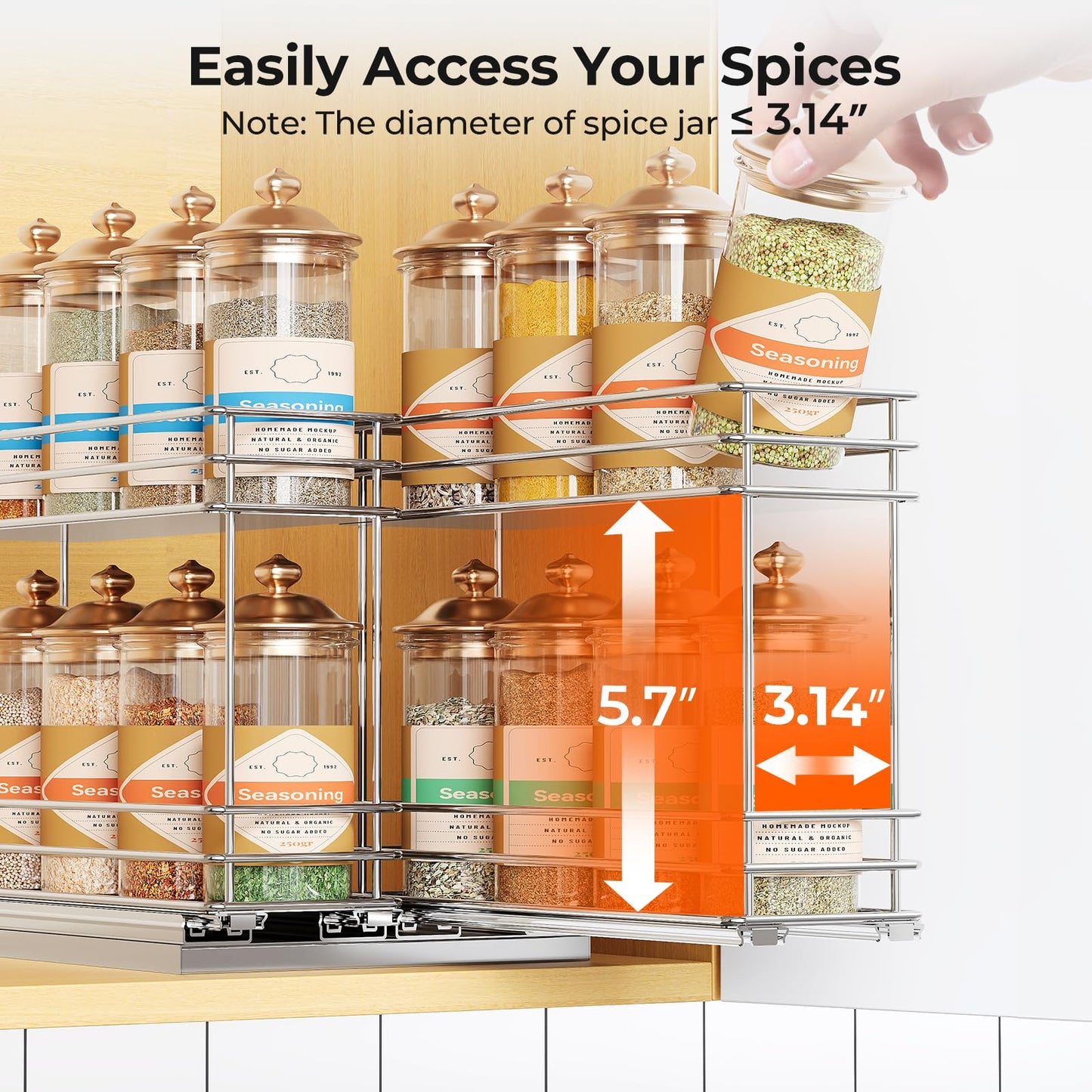 Pull Out Spice Rack Organizer for Cabinet, Slide Out Spice Racks, Easy to Install, 2.1''Wx10.35''Dx8.26''H, 3 Drawers 2 Tiers(Black)