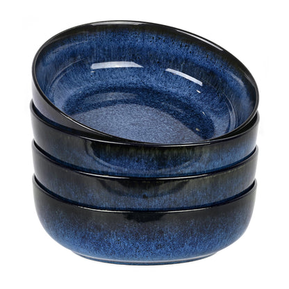 Ollieroo 4 Pieces 7.8 Inch Ceramic Pasta Bowls Set, 37oz Porcelain Reactive Glaze Salad Bowls Set, Large Serving Bowls Set for 4, Wide Bowls for Soup, Cereals, Fruit, Dishwasher Microwave Safe, Blue