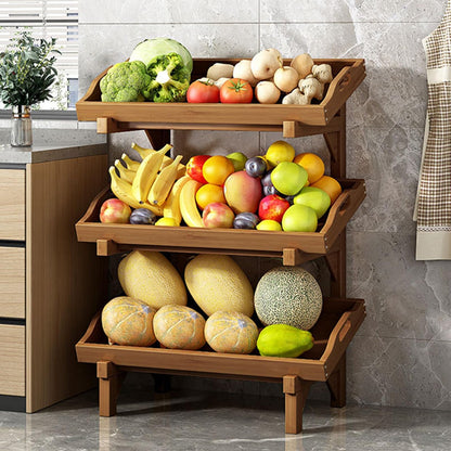 MDYHY Wooden Fruit and Vegetable Storage Basket ， 4 Tier Commercial Retail Rack Display Stand for Home Kitchen Pantry, Free Standing Snack Shelf