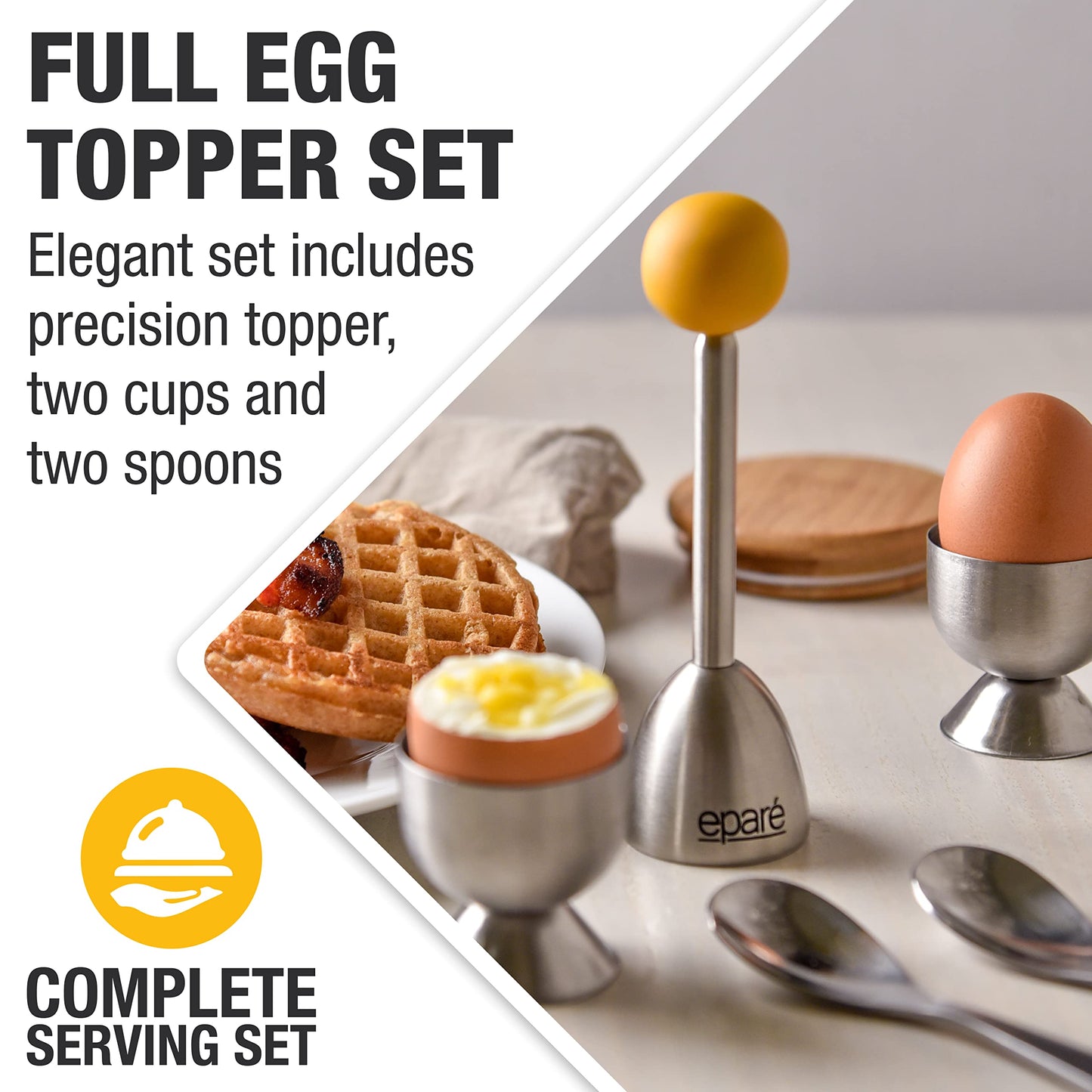 Eparé Bundle: Egg Cracker Topper Set & Salt or Pepper Grinder - Complete Soft Boiled Egg Tool Set & Battery Operated Ceramic Burr Stainless Steel Peppermill