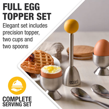 Eparé Bundle: Egg Cracker Topper Set & Salt or Pepper Grinder - Complete Soft Boiled Egg Tool Set & Battery Operated Ceramic Burr Stainless Steel Peppermill