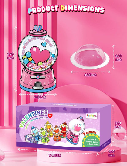 56 PCS Gumball Machine Valentines Candy Card Set, DIY Valentine Cards with Plastic Domes, Valentines for Kids Party Favor, Valentine School Classroom Exchange Prizes for Girls Boys（No Snacks Inside）