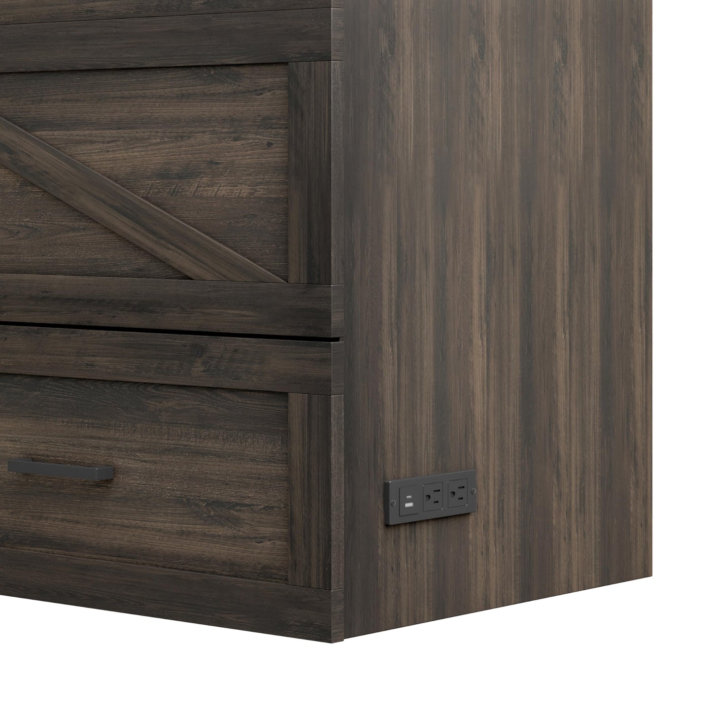 Bellemave Queen Murphy Bed, Cabinet Bed with Charging Station and Storage, Farmhouse Murphy Cabinet with Foldable Panel, Noisy Free, for Guest Bedroom, Living Room, Office, Rustic Gray