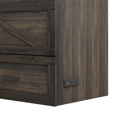 Bellemave Queen Murphy Bed, Cabinet Bed with Charging Station and Storage, Farmhouse Murphy Cabinet with Foldable Panel, Noisy Free, for Guest Bedroom, Living Room, Office, Rustic Gray