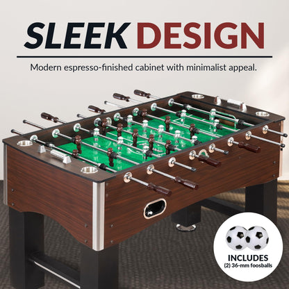 Hathaway Primo 56-In Foosball Table for Family Game Room - With Counterbalanced Players, E-Z Spin Bearings, Analog Scoring Units, Easy-Grip Handles & Adjustable Leg Levelers - Wood Grain Finish