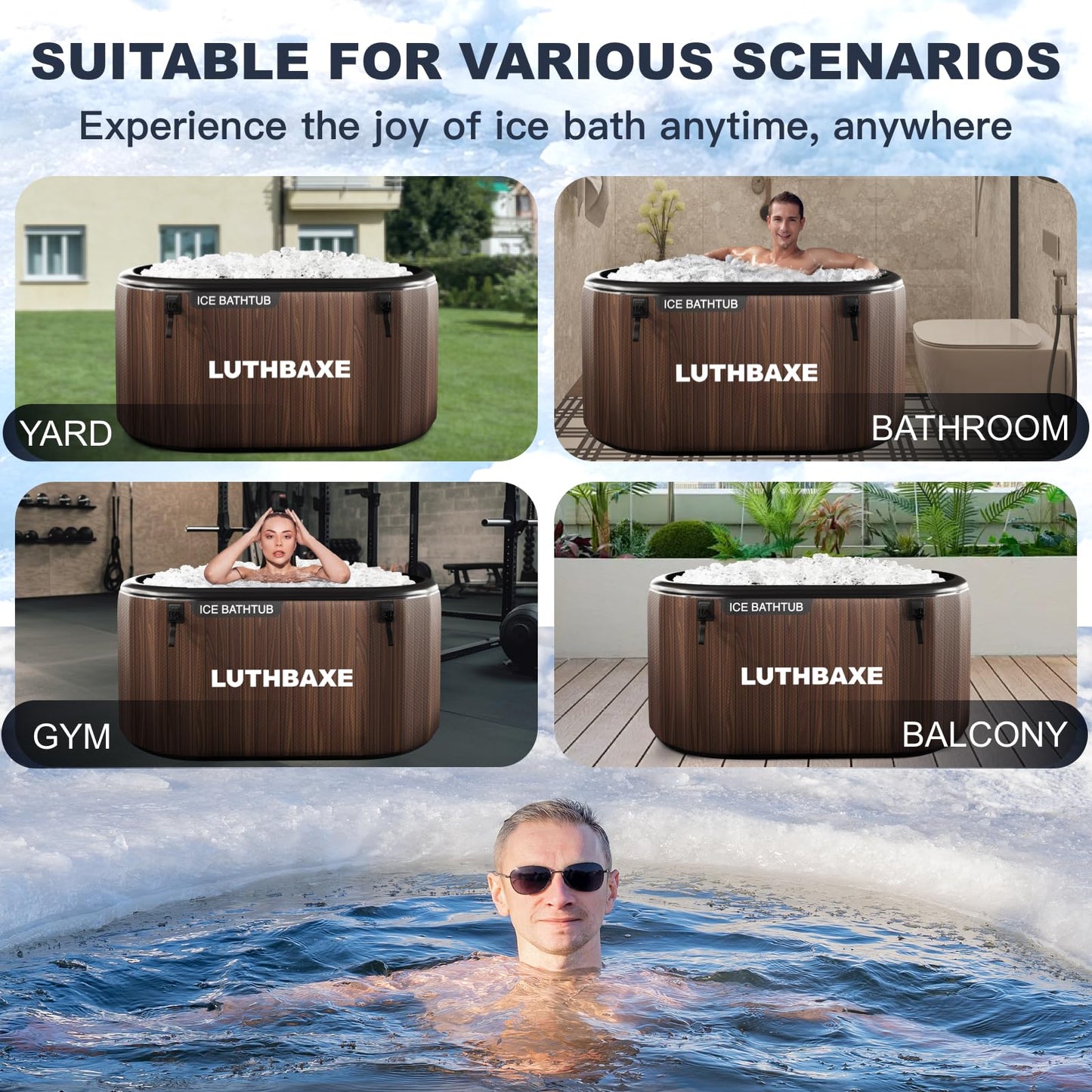 Cold Plunge | Upgraded 218 Gallon Inflatable Ice Freestanding Bathtub with 5 Layers Durable Design | Portable Cold Water Bath for Athletes' Recovery | Ice Bath for Outdoor and Camping | Wood Grain