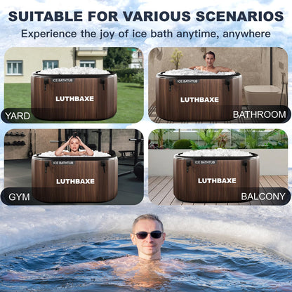 Cold Plunge | Upgraded 218 Gallon Inflatable Ice Freestanding Bathtub with 5 Layers Durable Design | Portable Cold Water Bath for Athletes' Recovery | Ice Bath for Outdoor and Camping | Wood Grain