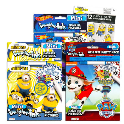 Imagine Ink Coloring Book Bundle Including 3 No Mess Magic Ink Activity Books Featuring Hot Wheels, Paw Patrol, and Despicable Me Minions and Stickers