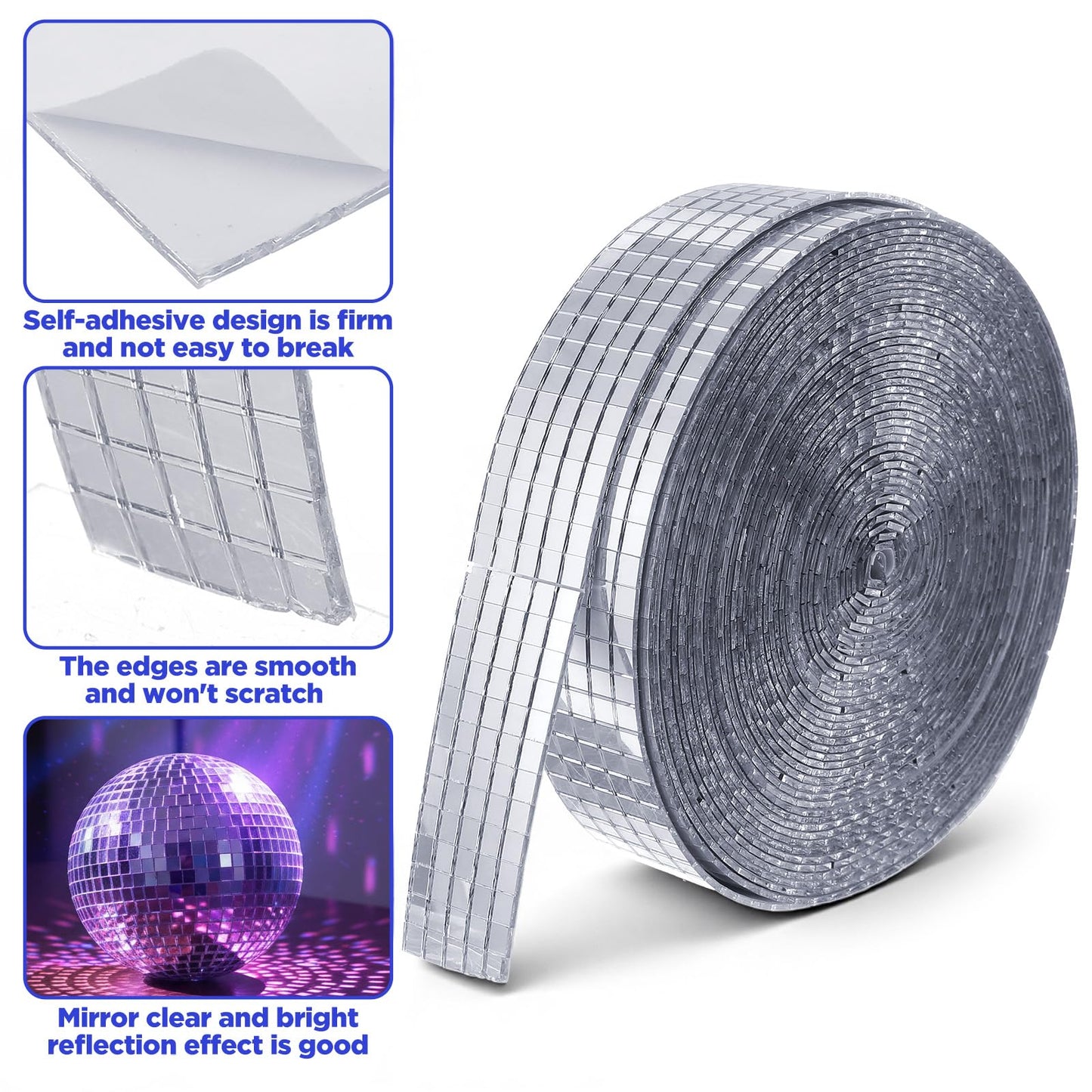 Afcabakila 15000PCS Disco Ball Mirror Tiles Self Adhesive Mosaic Tiles for Crafts, 5x5 mm Disco Ball Tapes Stickers Small Square for Interior, Vases, Photo Frames,and DIY Decoration Accessory