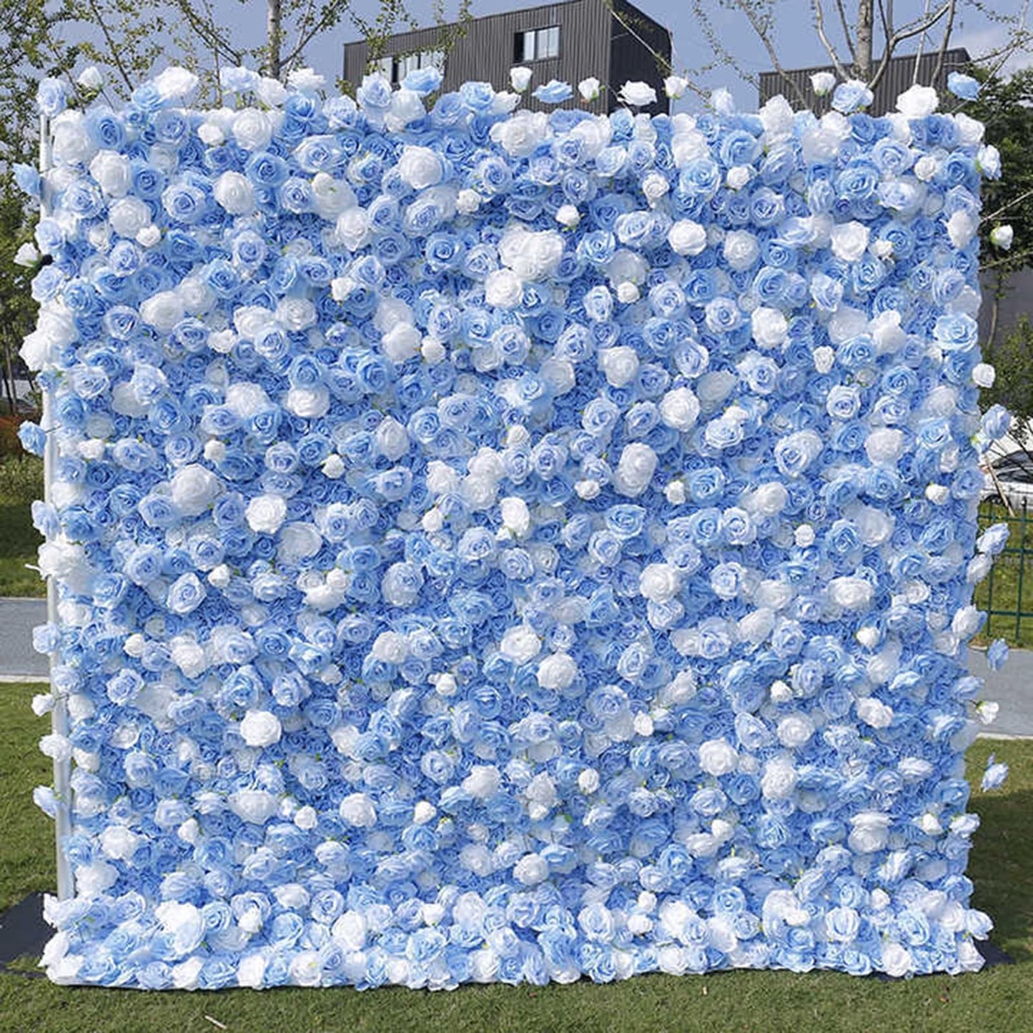 UYCVT Artificial Flower Wall Backdrop Panels,Blue and White Roses Handmade Romantic Large Fabric-Based 3D Simulated Flower Wall Background Wall, Wedding Decoration Props Decora-2m*2m/6.56 * 6.56FT