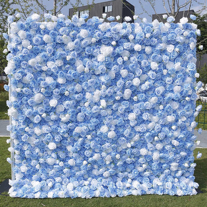 UYCVT Artificial Flower Wall Backdrop Panels,Blue and White Roses Handmade Romantic Large Fabric-Based 3D Simulated Flower Wall Background Wall, Wedding Decoration Props Decora-2m*2m/6.56 * 6.56FT