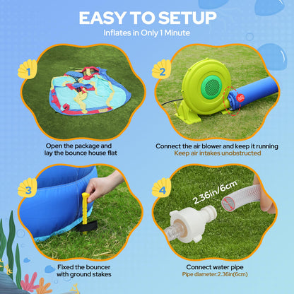 ELEMARA 10 in 1 Inflatable Water Slide Bounce House, Inflatable Bounce House with Blower, Dual Slides & Climbing Walls & Ring-toss Game & 2 Water Guns, Splash Pool, Blow up Water Slide with Blower