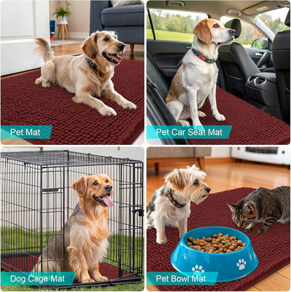 OLANLY Dog Door Mat - Absorbent Non-Slip Washable Doormat for Muddy Paws | 47x24, Quick Dry Chenille, Caramel Russet