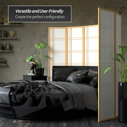 Red Lantern 6 ft. Tall Double Cross Shoji Screen - Natural - 5 Panels