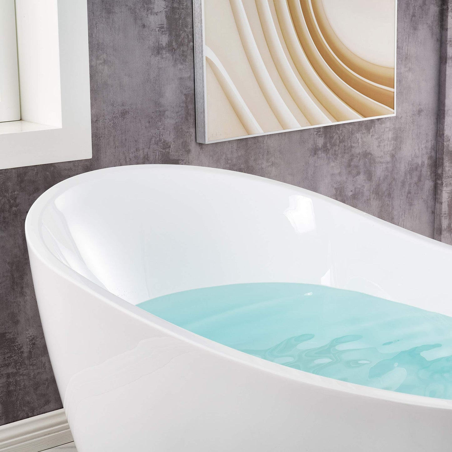 WOODBRIDGE 71" Acrylic Freestanding Bathtub Contemporary Soaking Tub , White Acrylic ( Matte Black Drain/Overflow),B0017 MB Drain &O