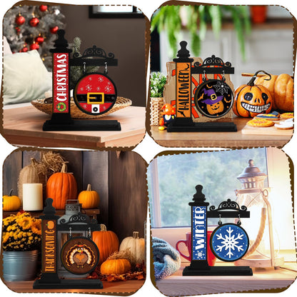 RattanView 41 Pcs Interchangeable Seasonal Decor Mini Standing Sign Farmhouse Convertible Holiday Wood Welcome Sign for Summer 4th of July Home Sweet Home Table Decor(Black)