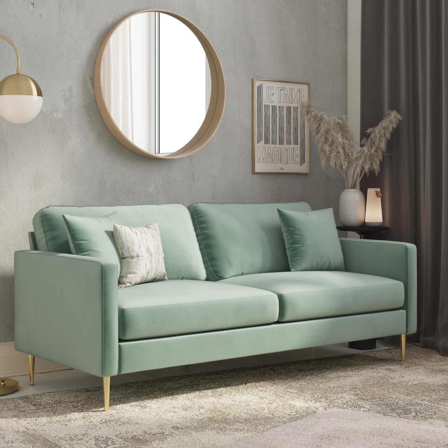 CosmoLiving by Cosmopolitan Highland Sofa Couch with Pillows, Green