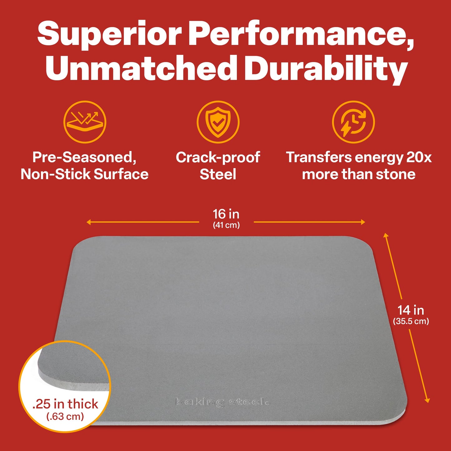 The Original Baking Steel® — Made in USA Since 2012 | 14"x16"x¼" Ultra-Conductive Pizza Steel for Oven & Grill | Pre-Seasoned, Crack-Proof