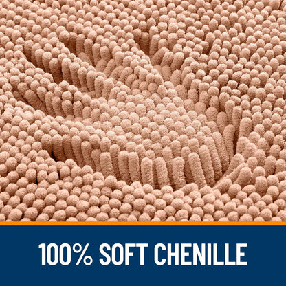 OLANLY Large Bathroom Rugs - Extra Soft Chenille Bath Mats with Rubber Backing | Quick Dry, Machine Washable, Peach 50x30
