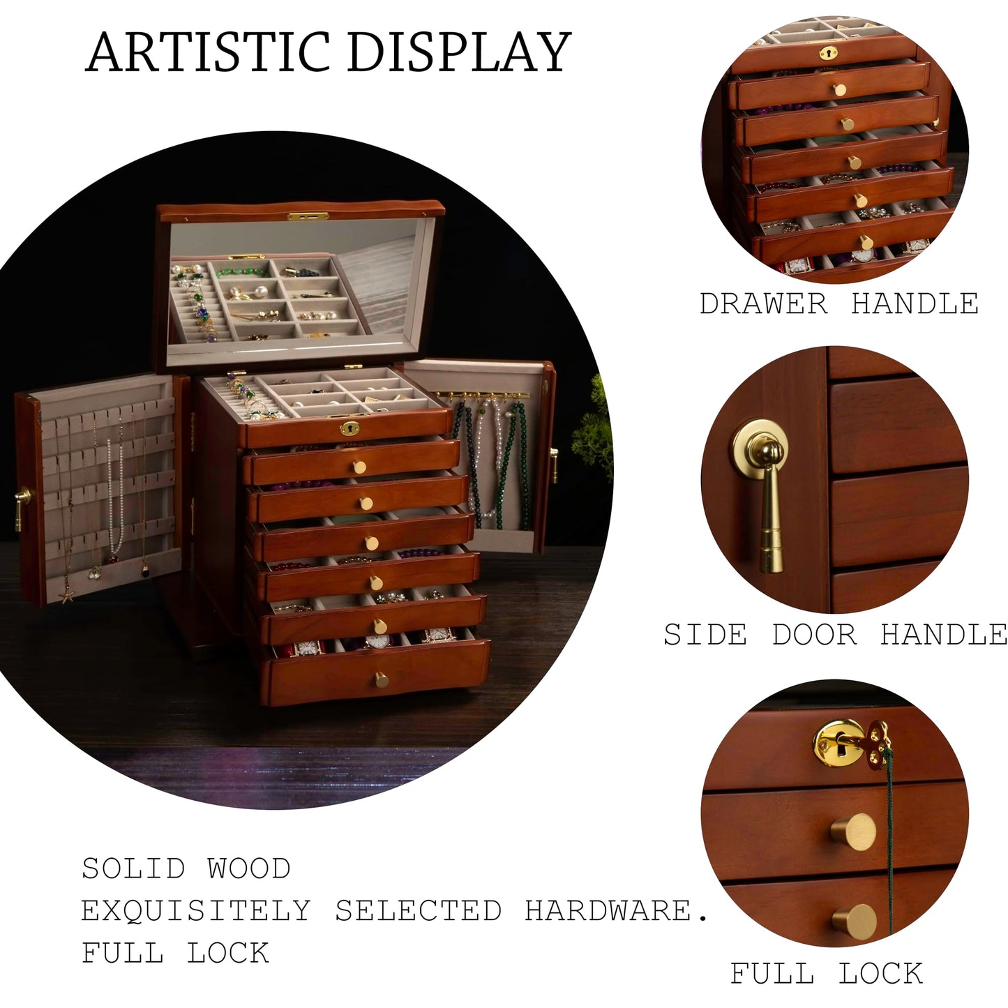 Xloverise Wooden Jewelry Box,jewelry boxes for women large,jewlrey box&organizers with necklace hanger,jewerly organizer,9-layer large capacity jewelry storage box for jewelry