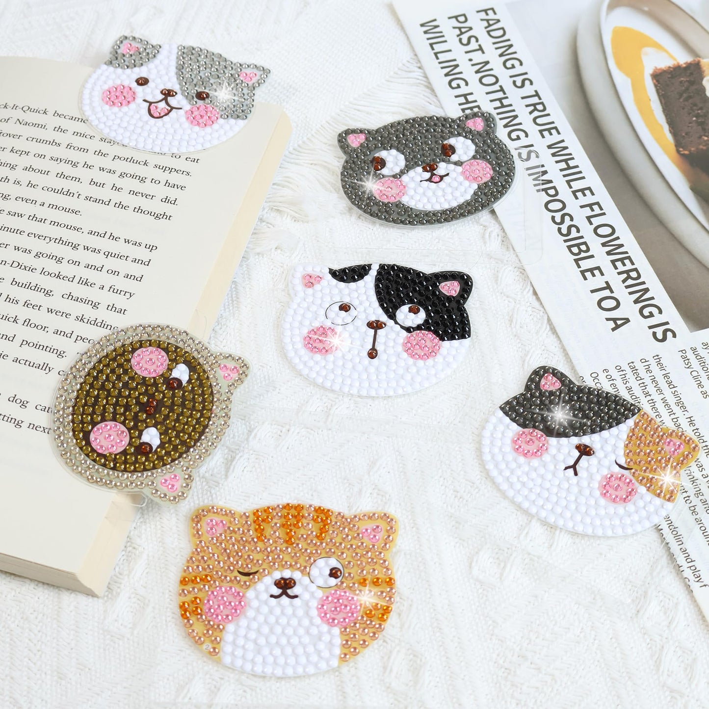 Vcekract 6 Pcs Diamond Painting Bookmarks, DIY Diamond Art Kits for Adults, Cat Bookmark Craft Supplies Kits for Book Lovers
