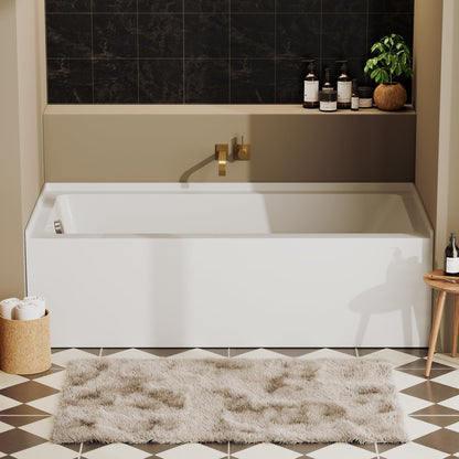 DeerValley 60" x 30" Alcove Acrylic Bathtub, Left Drain Integrated Apron Soaking Bath Tub, Ergonomic Deep Soak Tub with Pop-Up Drain and Integrated Overflow System, White, DV-1T0195L