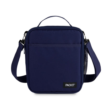 PackIt Freezable Crossbody Lunch Box, Midnight Navy, Technology, Fully Freezable, Collapsible, Reusable, With Top Handle, Front Slip Pocket. Effortlessly Carry, Fresh Every Time