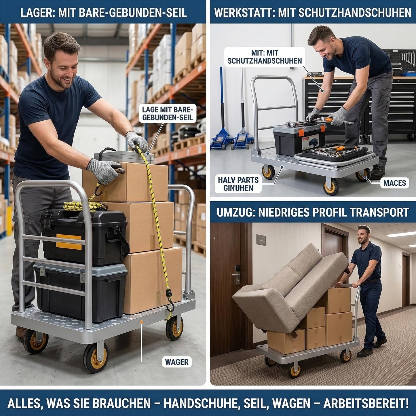 Chasesun 48" x 26" 2-in-1 Platform Truck Cart, 3650lbs Heavy Duty Flatbed Cart Dolly with Wheels, Industrial Cold Rolled Steel Push Cart for Warehouse & Moving, Includes 2 Pairs Gloves & Bungee Cord