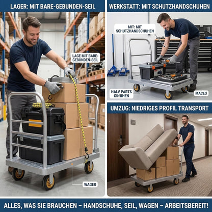 Chasesun 48" x 26" 2-in-1 Platform Truck Cart, 3650lbs Heavy Duty Flatbed Cart Dolly with Wheels, Industrial Cold Rolled Steel Push Cart for Warehouse & Moving, Includes 2 Pairs Gloves & Bungee Cord