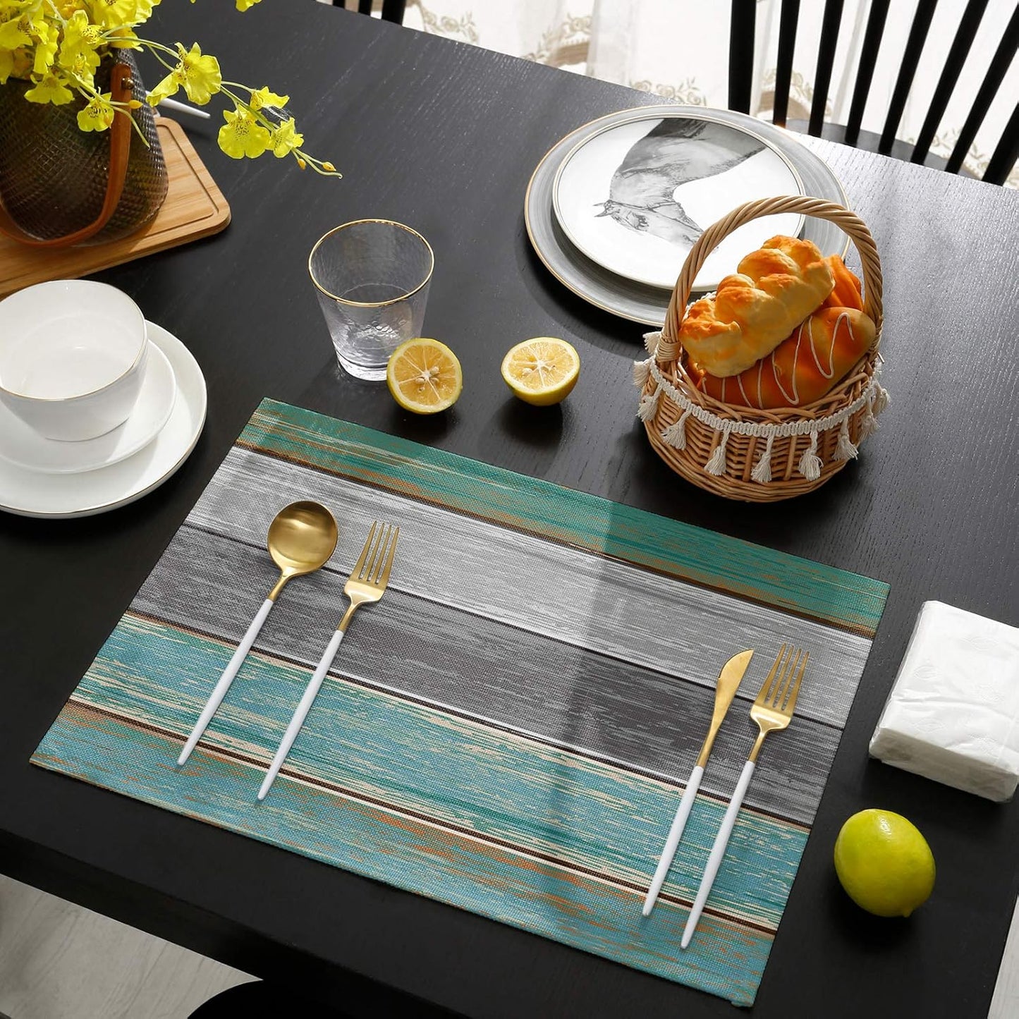 Vandarllin Placemats Set of 6, Retro Rustic Barn Wood Texture, Washable Stain Resistant Table Mats